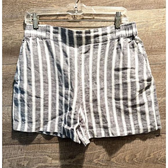Christian Siriano New York 100% Linen Blue/White Stripe Shorts Size Large - Picture 1 of 3